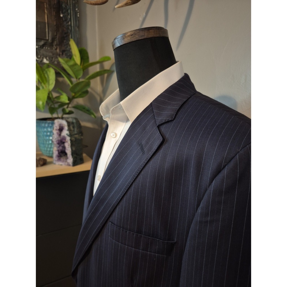 Samuelsohn Mens 48R Two Button Super 130s Wool Sport Coat Blue Pinstripe Canada